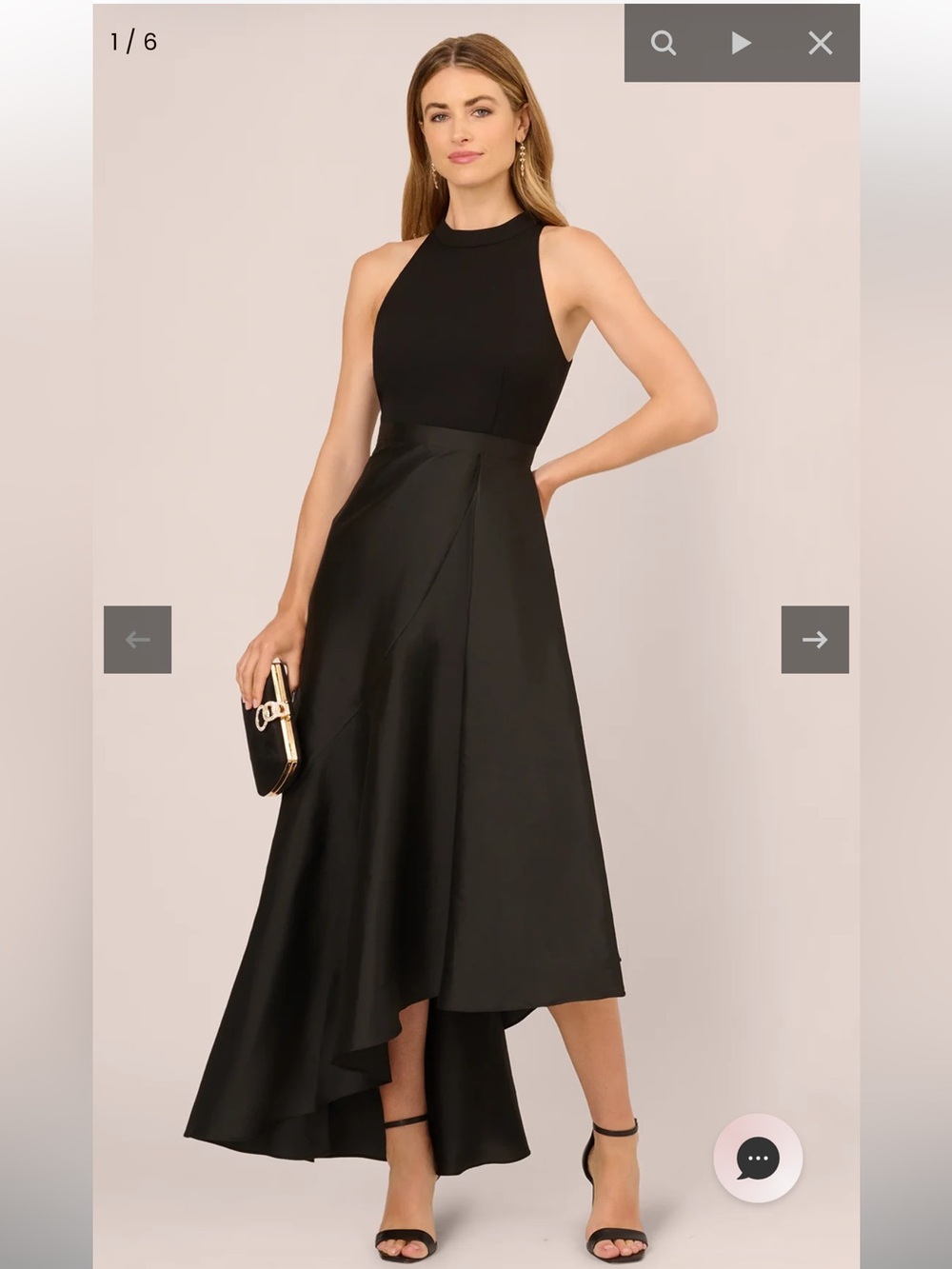 Sleeveless Asymmetrical Draped Taffeta Combo Gown In Black GUC
